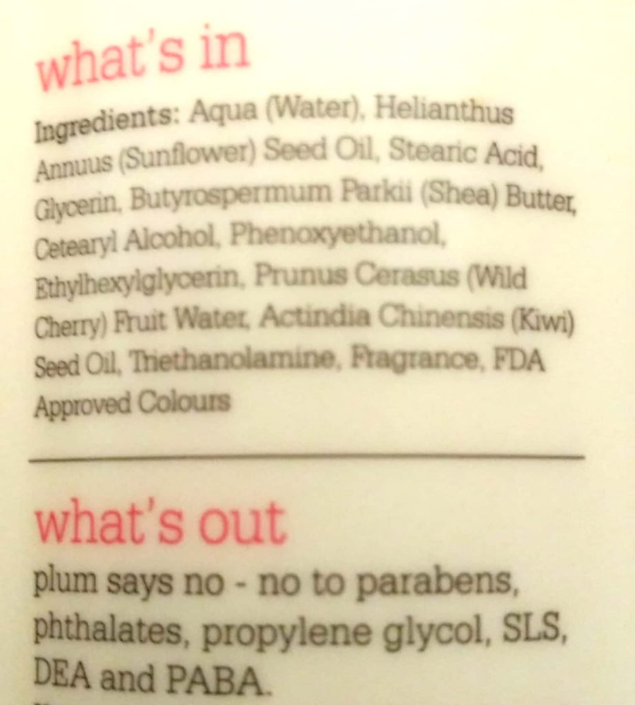 Ingredients Of Plum Wild Cherries & Kiwi Body Lotion