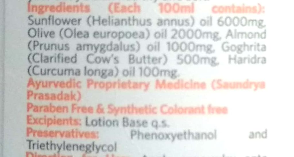 Ingredients Of VLCC Ayurveda Baby Lotion