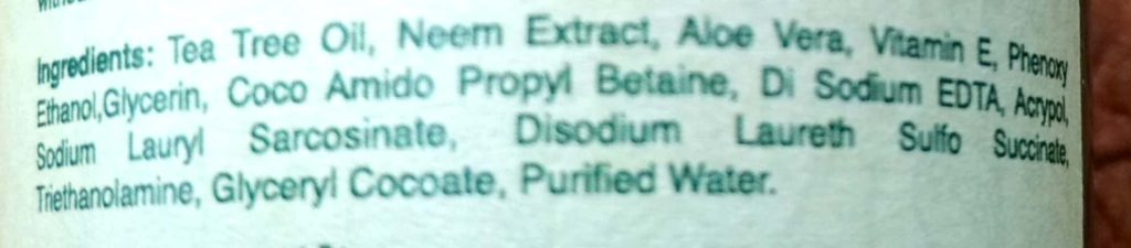 Ingredients Of St. D’Vence Tea Tree Face Wash