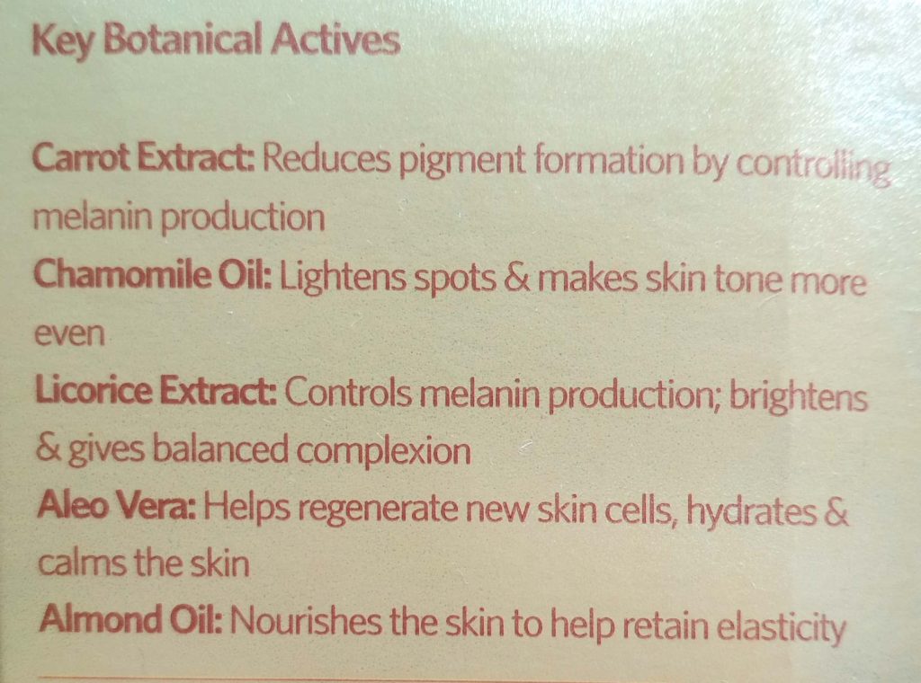 Benefits Of Key Botanical Actives Of VLCC Spotless Clear Active D Pigmentation Cream 