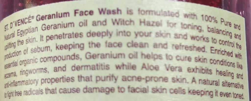 St. D’Vence Geranium Face Wash Description
