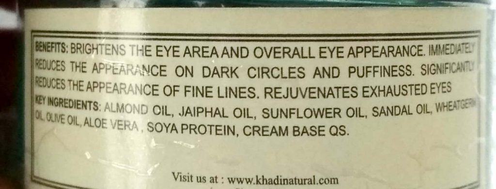 Description And Ingredients Of Khadi Natural Under Eye Gel