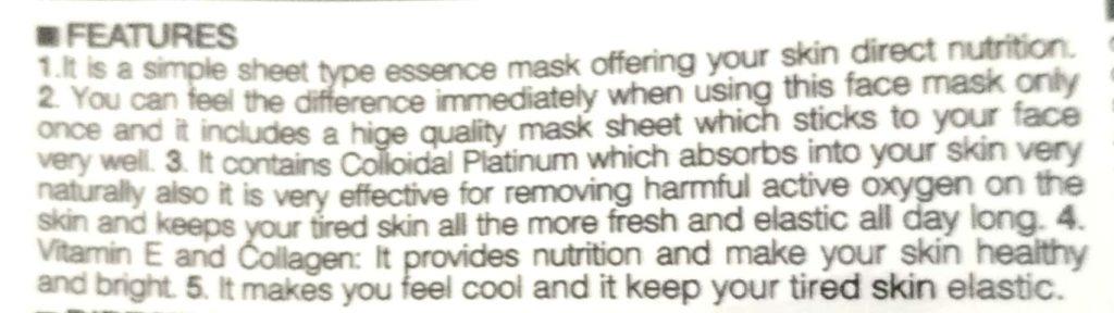 Description Of Dermal Platinum Collagen Essence Mask