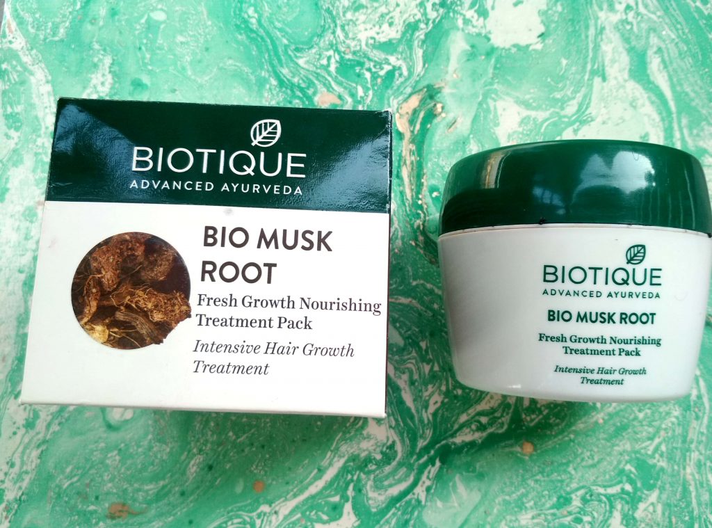 Packaging Of Biotique Bio Musk Root Fresh Growth Nourishing Treatment Pack