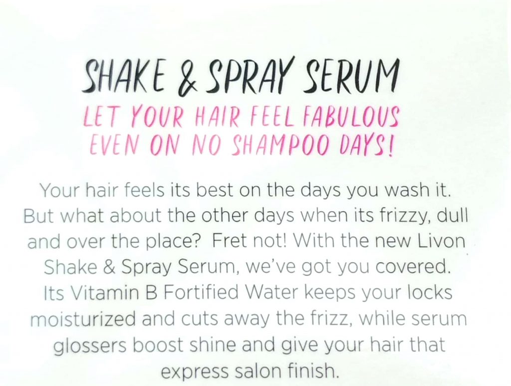 Description Of Livon Shake & Spray Hair Serum