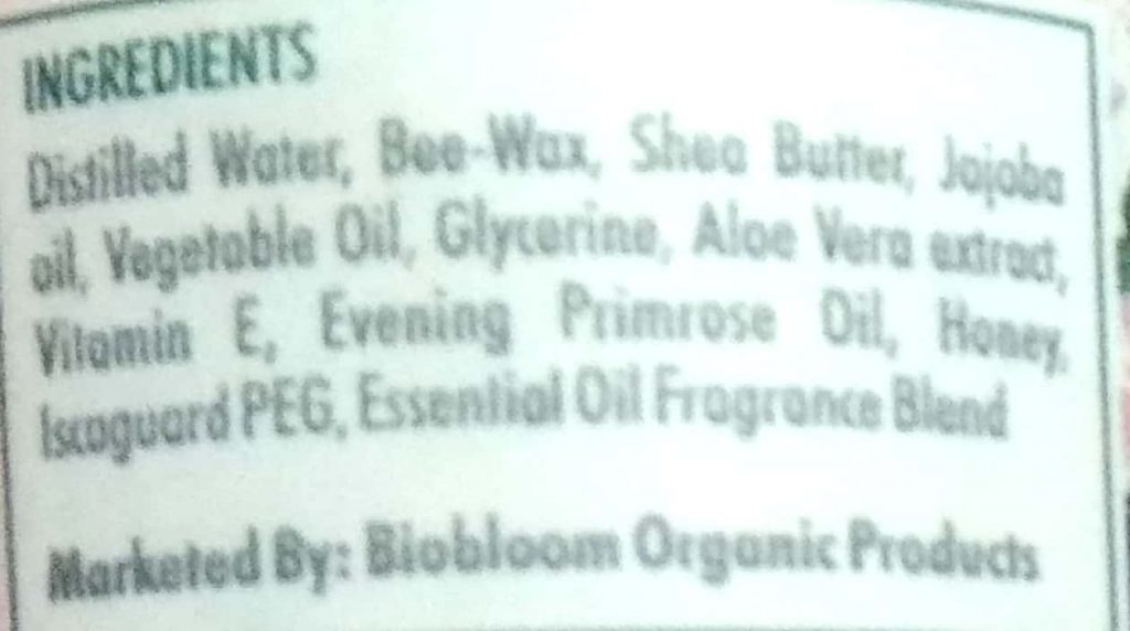 Ingredients Of Biobloom Body Butter Water Lily