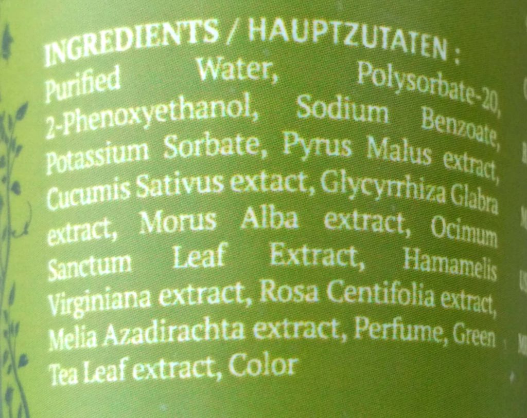 Ingredients Of Alps Goodness Green Tea Toner