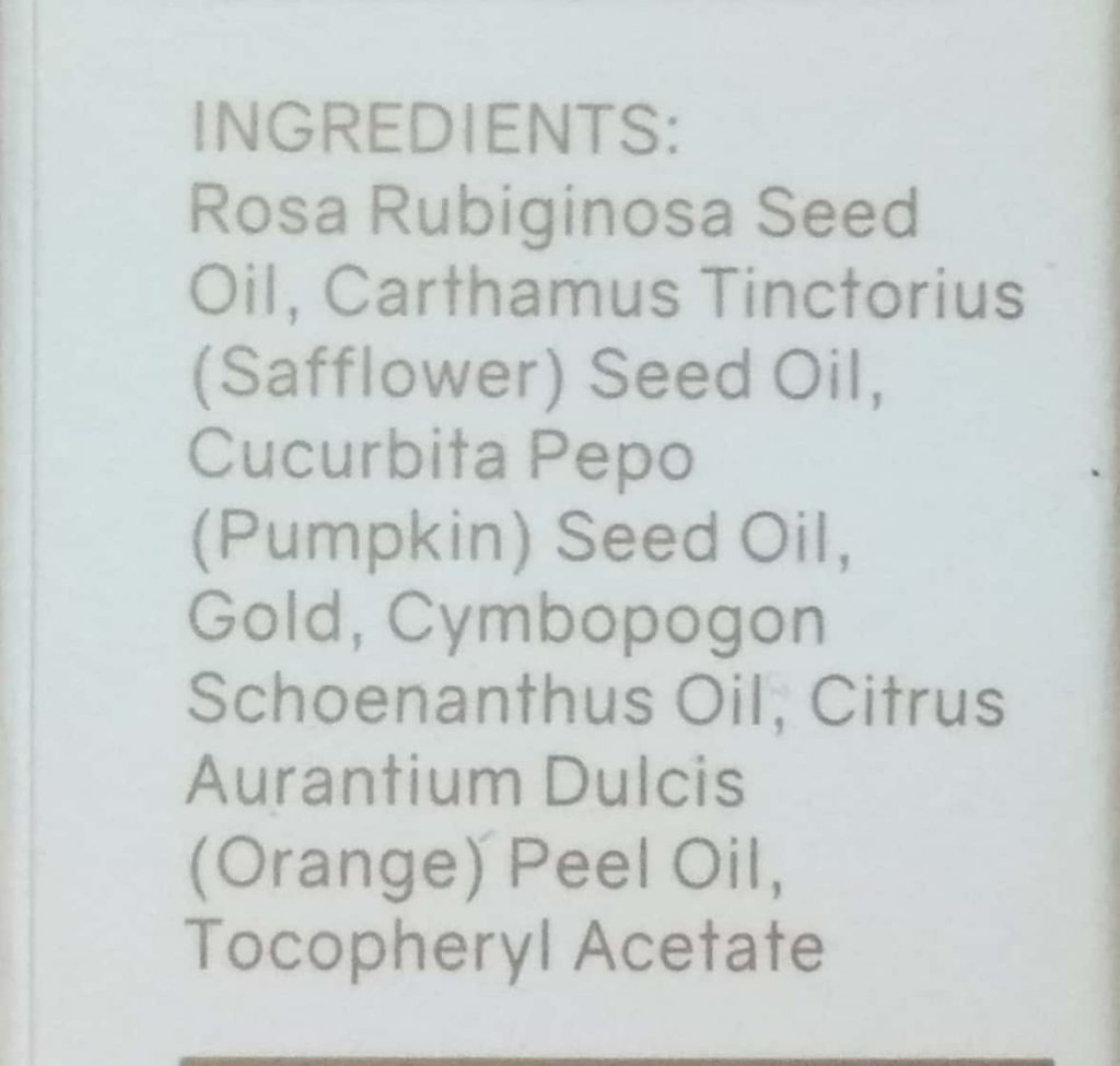 Ingredients Of Farsali Rose Gold Elixir - 24k Gold-Infused Beauty Oil